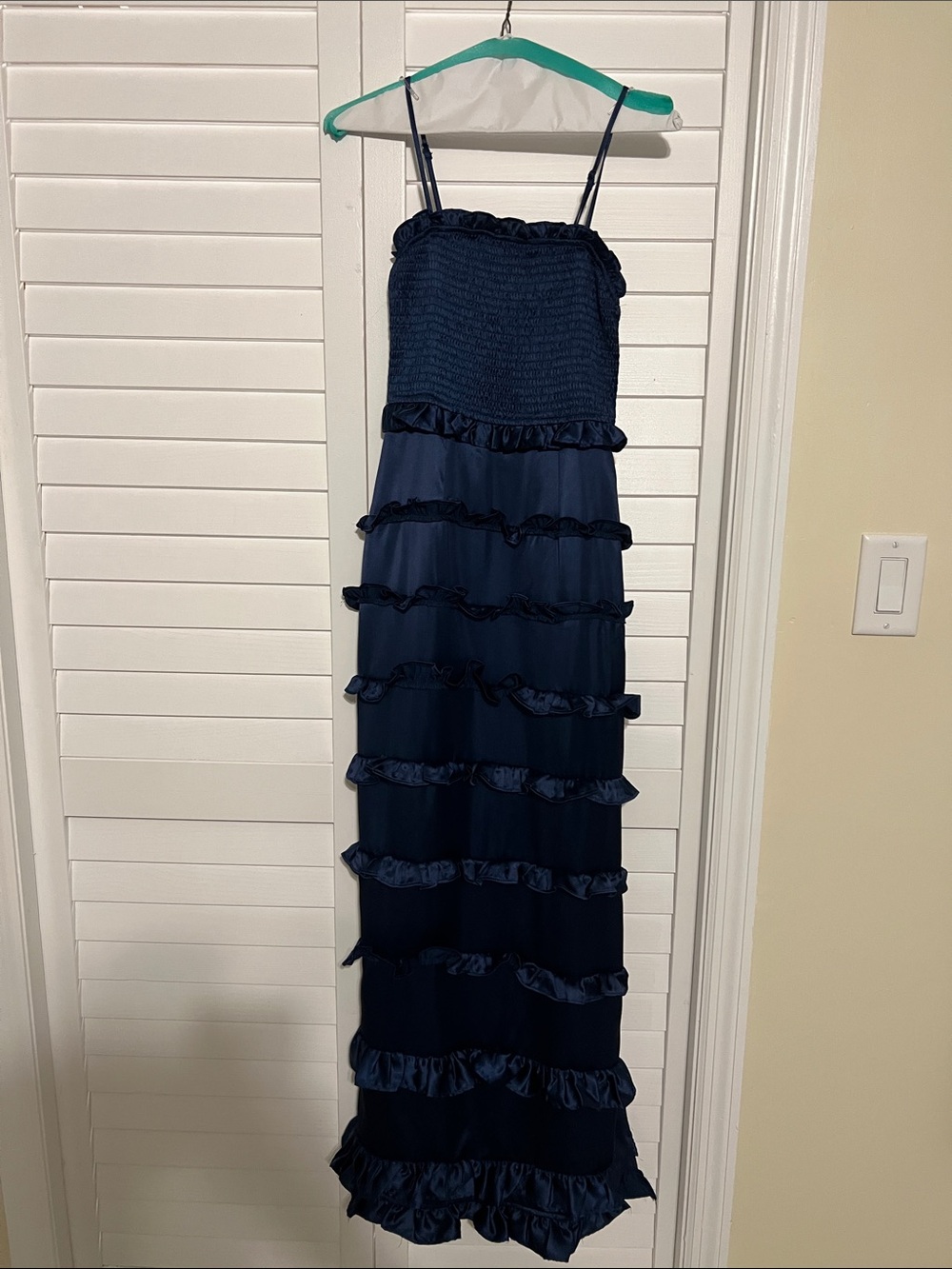 Lulu's Navy Blue Ruffled Strapless Maxi Dress